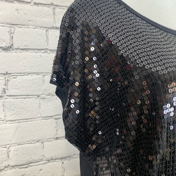 Michael Kors Black Sequin Short Sleeved Top size Small - Picture 9 of 10